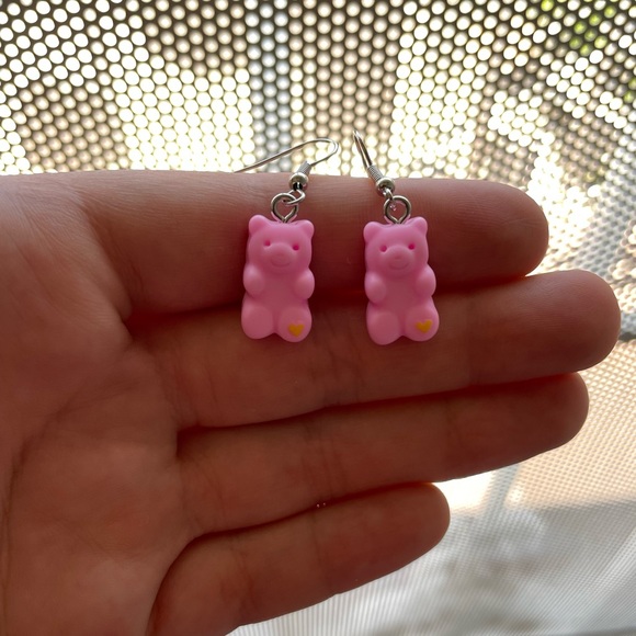 Pink Teddy Bear Charm Earrings - Picture 4 of 4